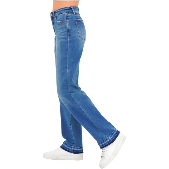 Womens Plus Size Denim Jeans Mid Rise Dark Wash Release Hem High Stretch - Picture 4 of 6